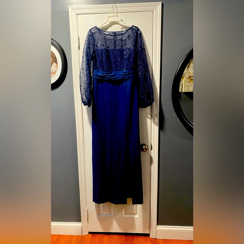 JS Collection Navy Blue- sheer sequin top - long skirt
